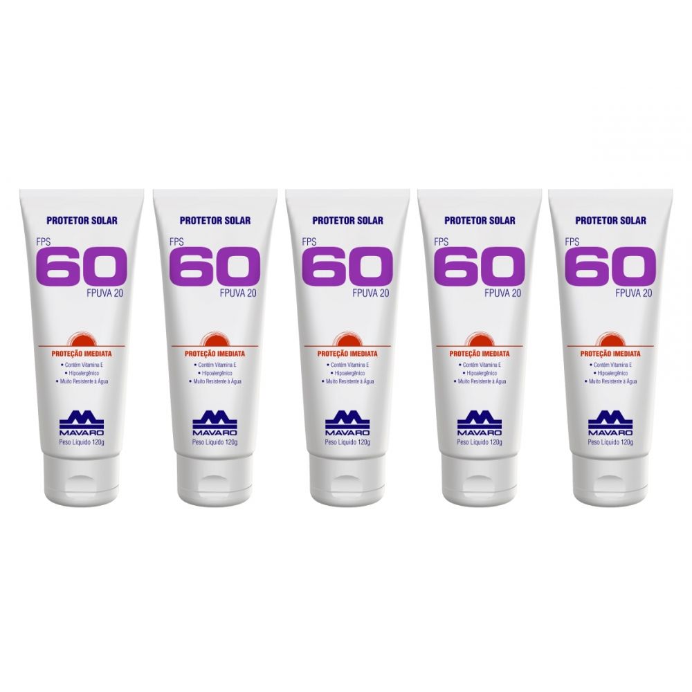 KIT  Protetor Solar FPS 60 Mavaro  Bisn 120g - 05 UND  Máxima Proteção