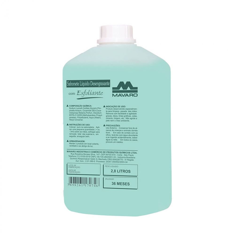 Sabonete Líquido Desengraxante  Esfoliante Mavaro 2.8L  Refil