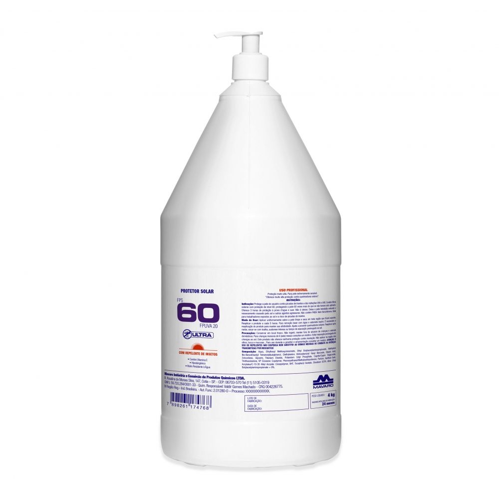 Protetor solar FPS 60 com repelente Mavaro Bombona 4 L