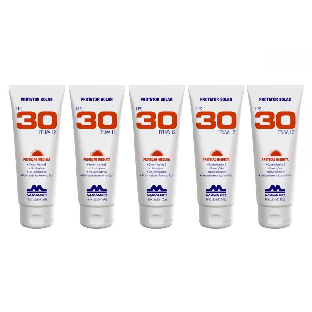 KIT Protetor Solar FPS 30 Mavaro Bisnaga 120g - 05 UND