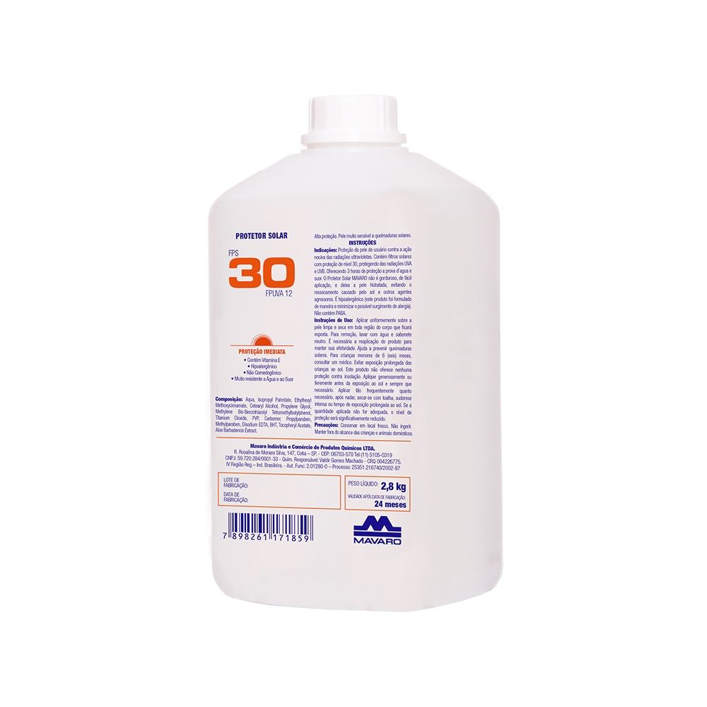 Protetor Solar FPS 30 Mavaro Dosador Refil 2.8L