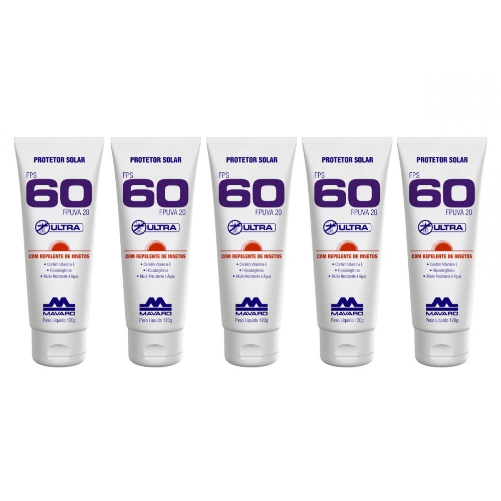 KIT  Protetor Solar FPS 60  com  Repelente Mavaro  Bisn 120g - 05 UND  Super Proteção