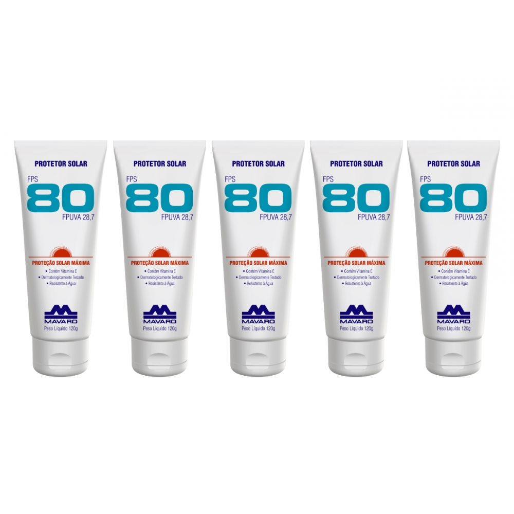 KIT  Protetor Solar FPS 80 Mavaro  Bisn 120g - 05 UND  Máxima Proteção