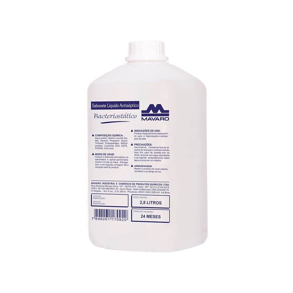 Sabonete Líq. Antisséptico Bacteriostático Mavaro Refil 2.8L