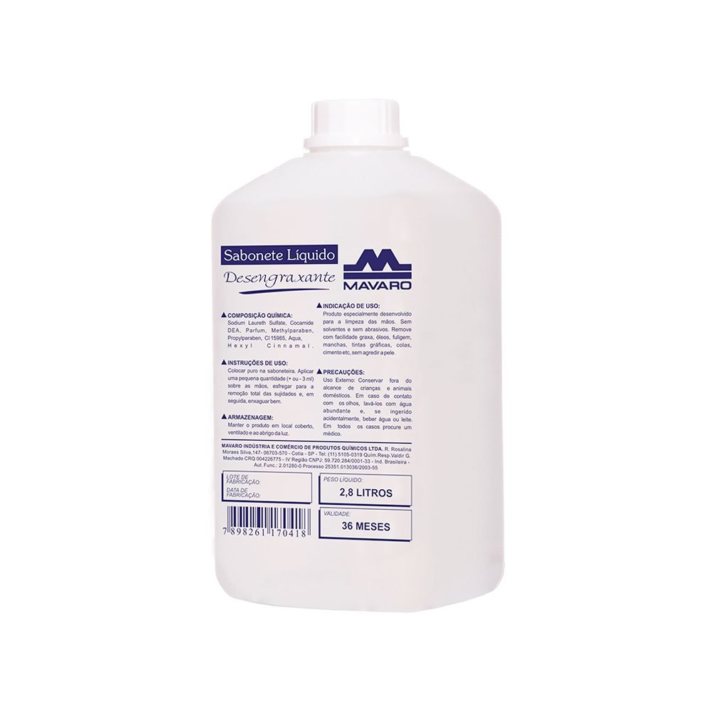 Sabonete Líquido Desengraxante Mavaro Refil 2.8L