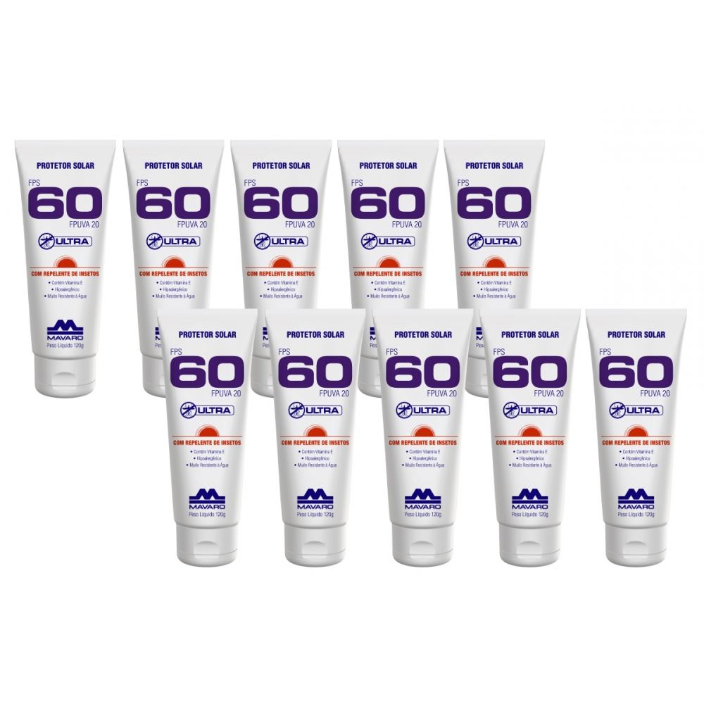 KIT  Protetor Solar FPS 60 com  Repelente  Mavaro  Bisn 120g - 10 UND  Super Proteção