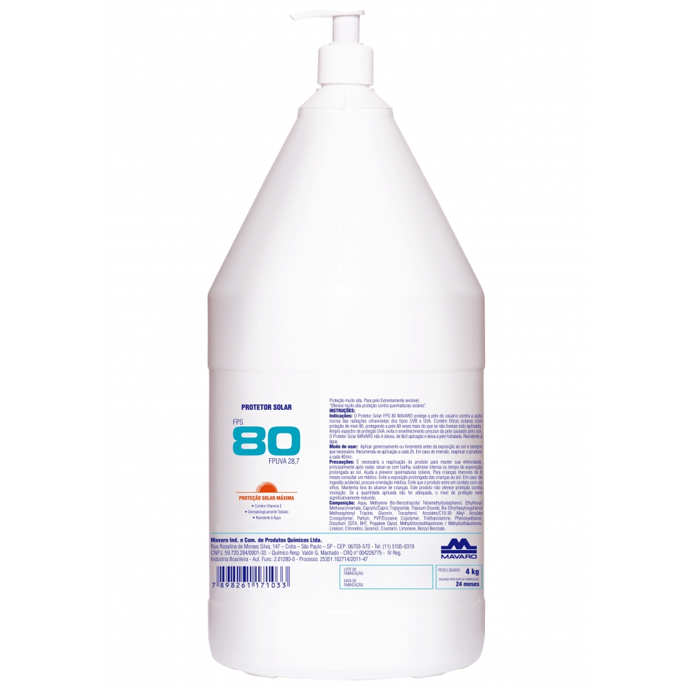 Protetor Solar FPS 80 Mavaro Bombona 4L