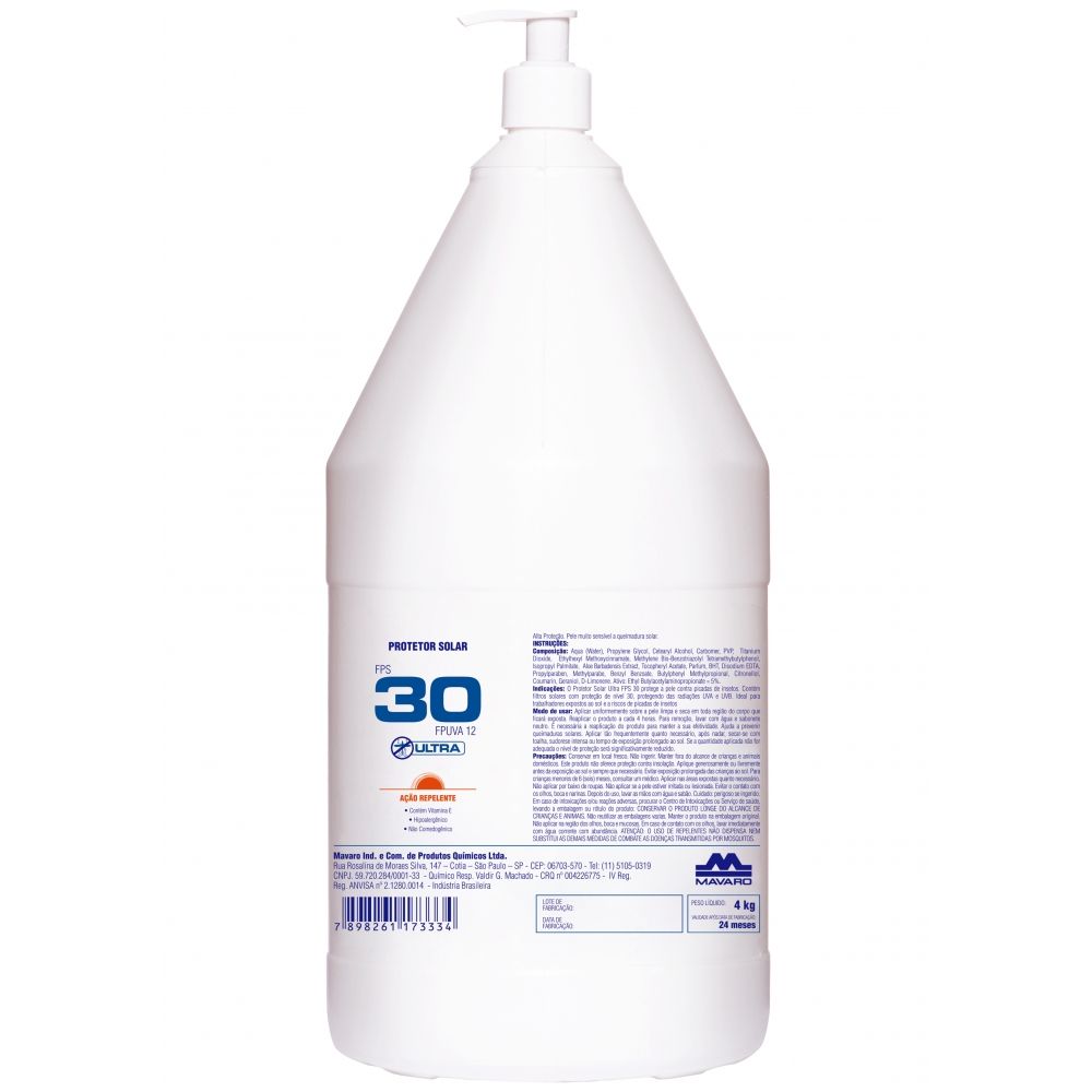 Protetor Solar FPS 30 com Repelente Mavaro Bombona 4L