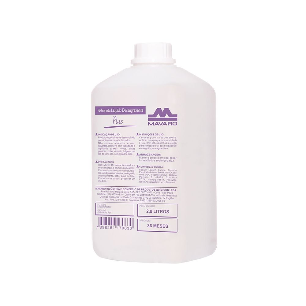Sabonete Líq. Desengraxante Plus Mavaro Refil Dosador 2.8L